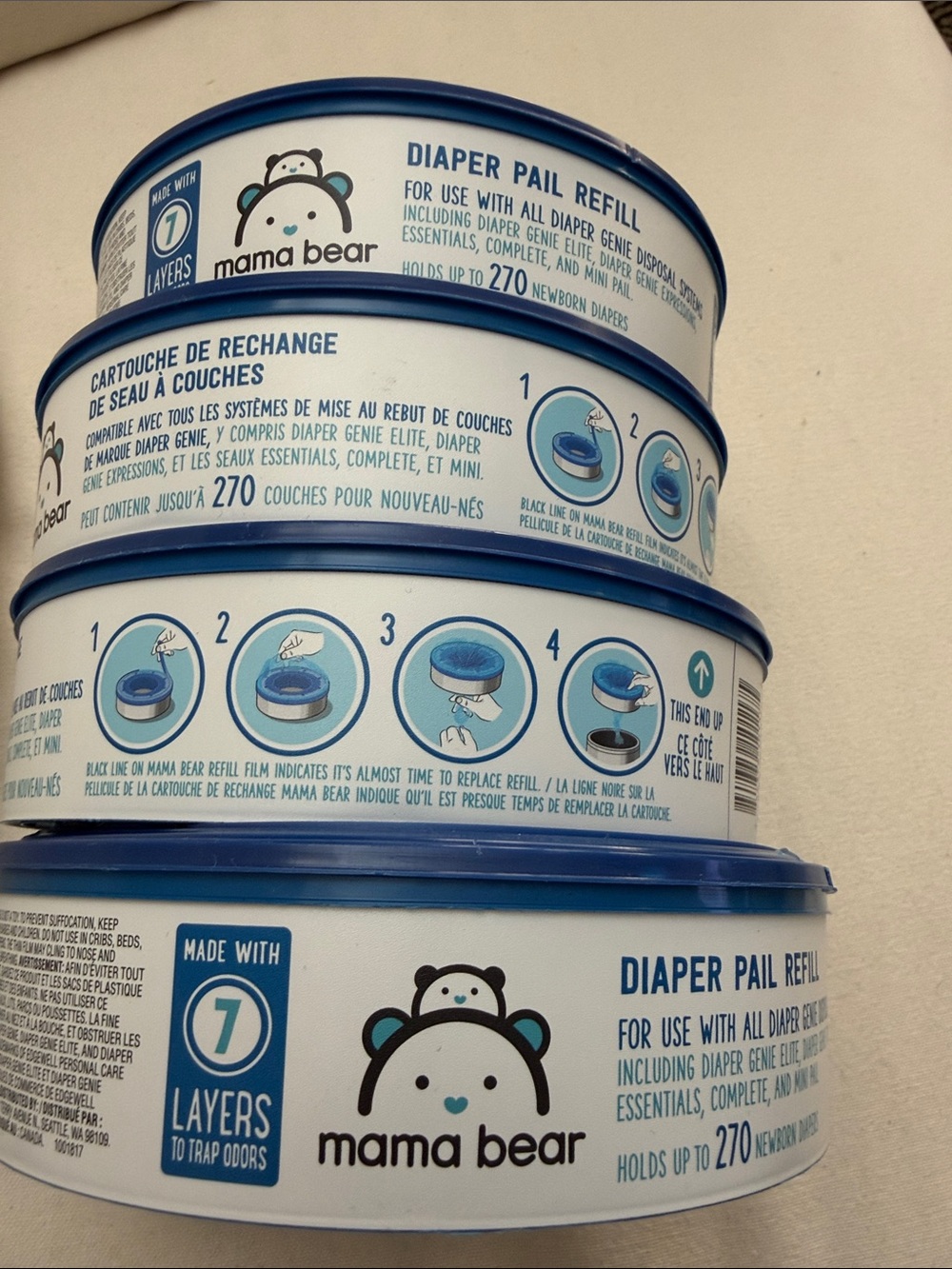 4 Mama Bear Blue Diaper Pail Refill New